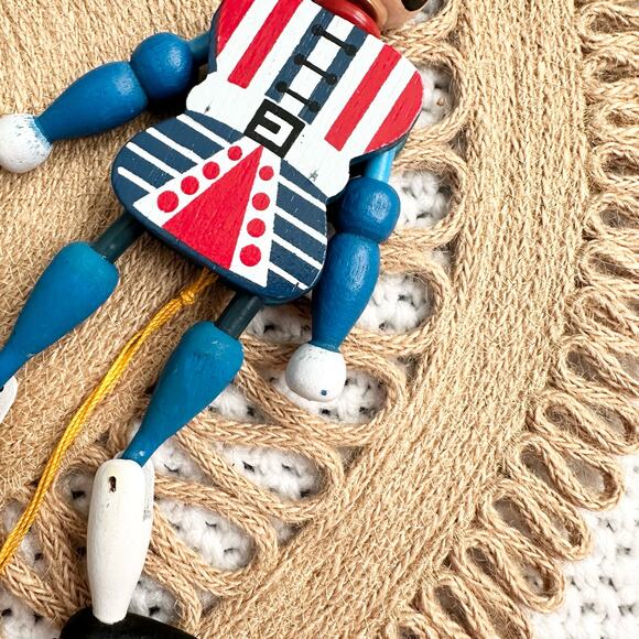 Vintage Wooden Soldier Red White Blue Holiday Articulated Dancing Pull Ornament - Picture 5 of 6